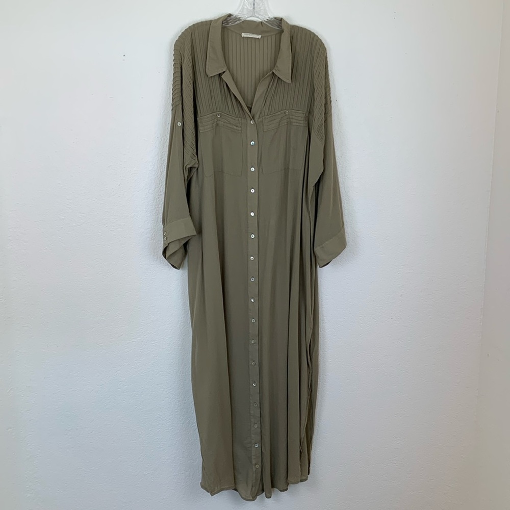 Spell Olive Green Maxi Shirt Dress